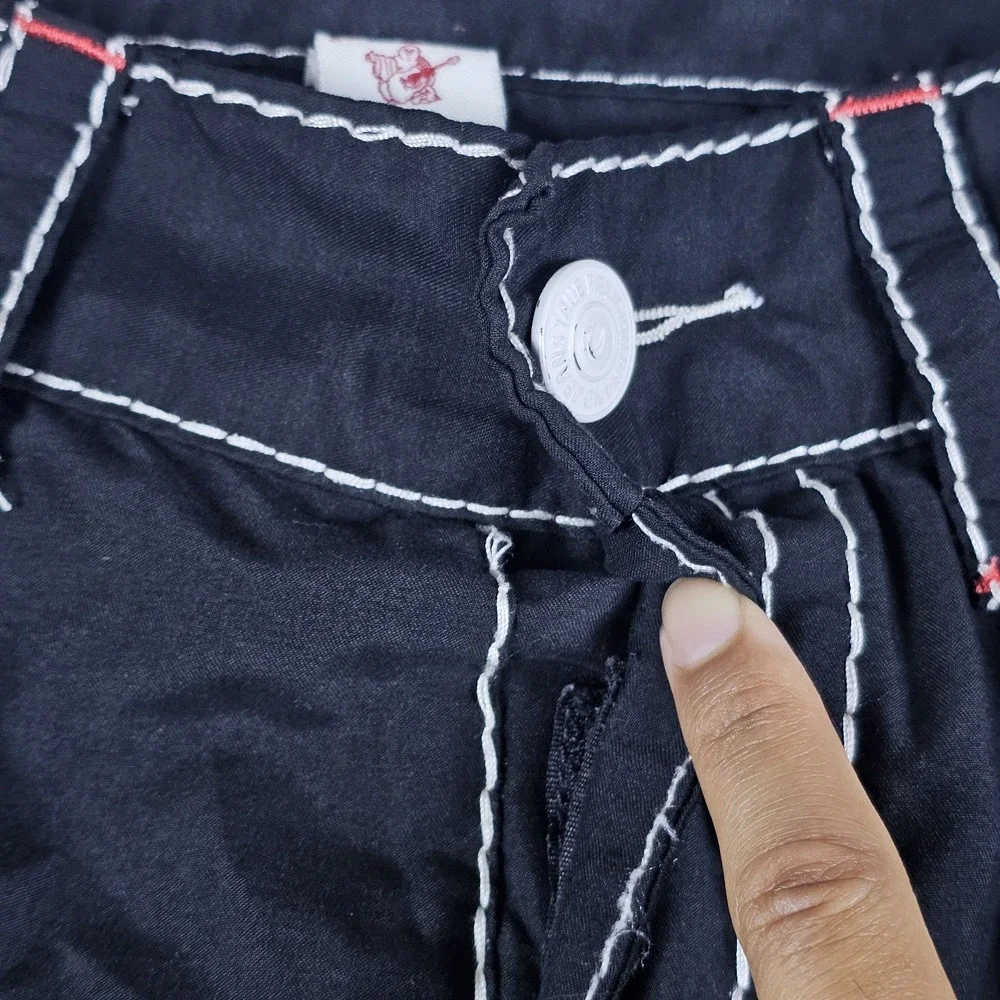 True Religion Boardshorts Mens 33 Black Flap Pockets Swim Surf Trunks 10